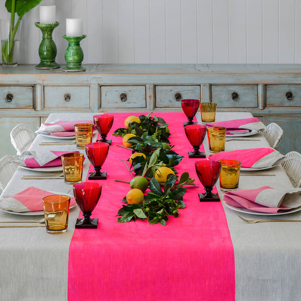 Neon pink Colourblock linen tablecloth