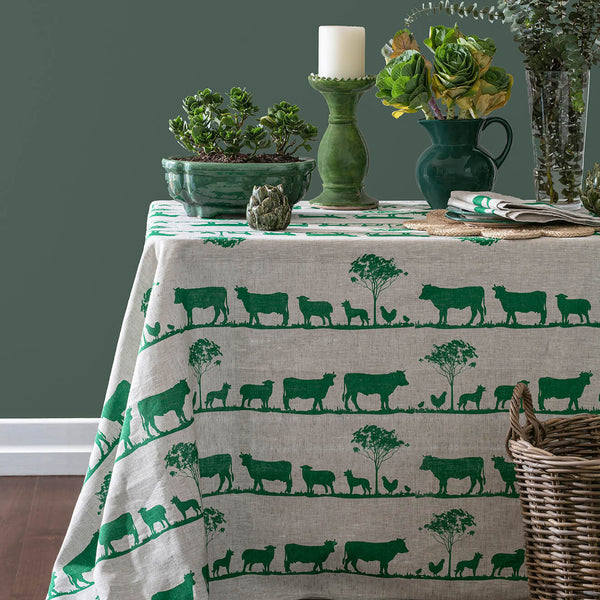 Green Paddock linen tablecloth