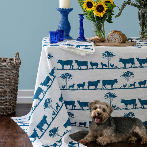 Navy Paddock linen tablecloth