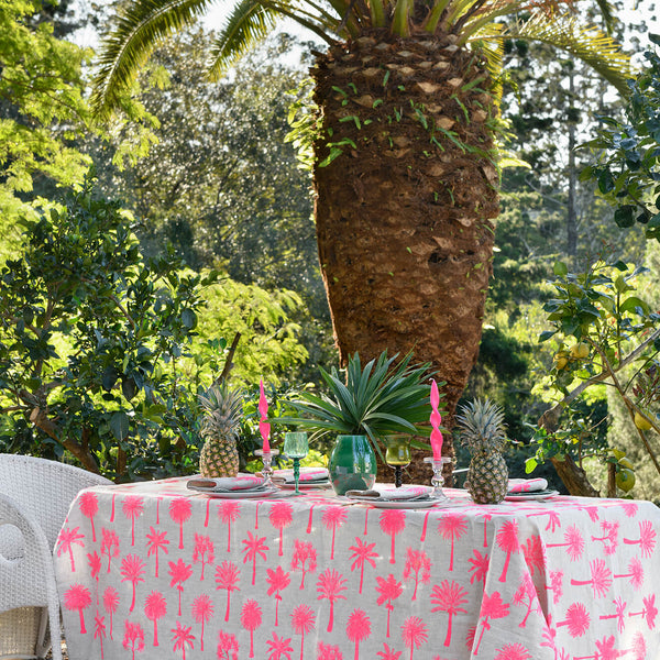 Neon pink Palms linen tablecloth