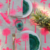 Neon pink Palms linen tablecloth