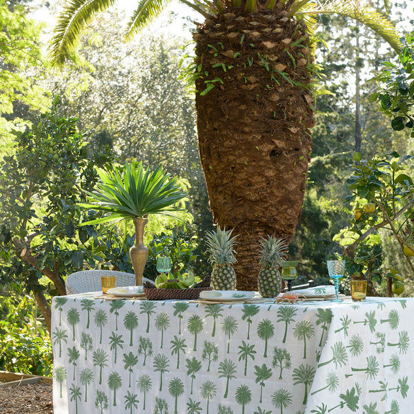 Green Palms linen tablecloth