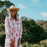 Aqua door Designs x Goondiwindi Cotton pink Vase relaxed beach dress SALE