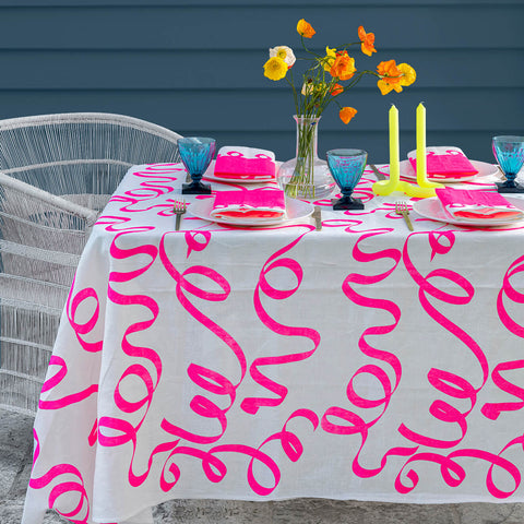 Highlighter pink Ribbon linen tablecloth