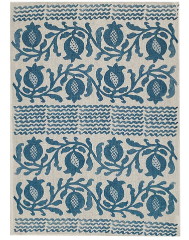 Blue Pomegranate linen tea towel (Natural and off-white)