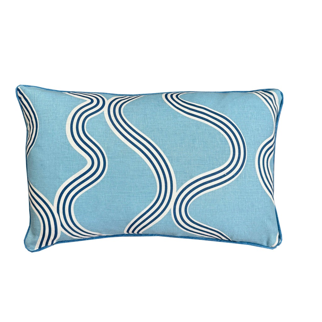 Spaghetti lumbar cushion in blue + navy