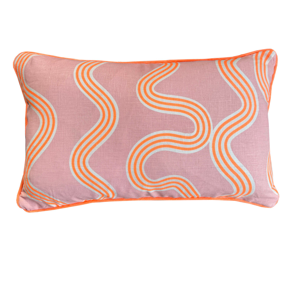 Spaghetti lumbar cushion in pink + neon orange