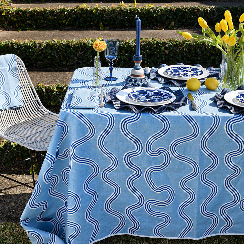 Blue + navy Spaghetti linen tablecloth