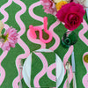 Green + highlighter pink Spaghetti linen tablecloth