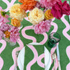 Green + highlighter pink Spaghetti linen tablecloth