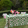 Green + highlighter pink Spaghetti linen tablecloth