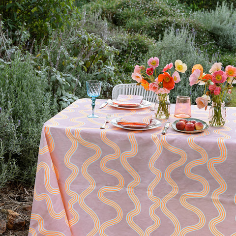 Blush + neon orange Spaghetti linen tablecloth