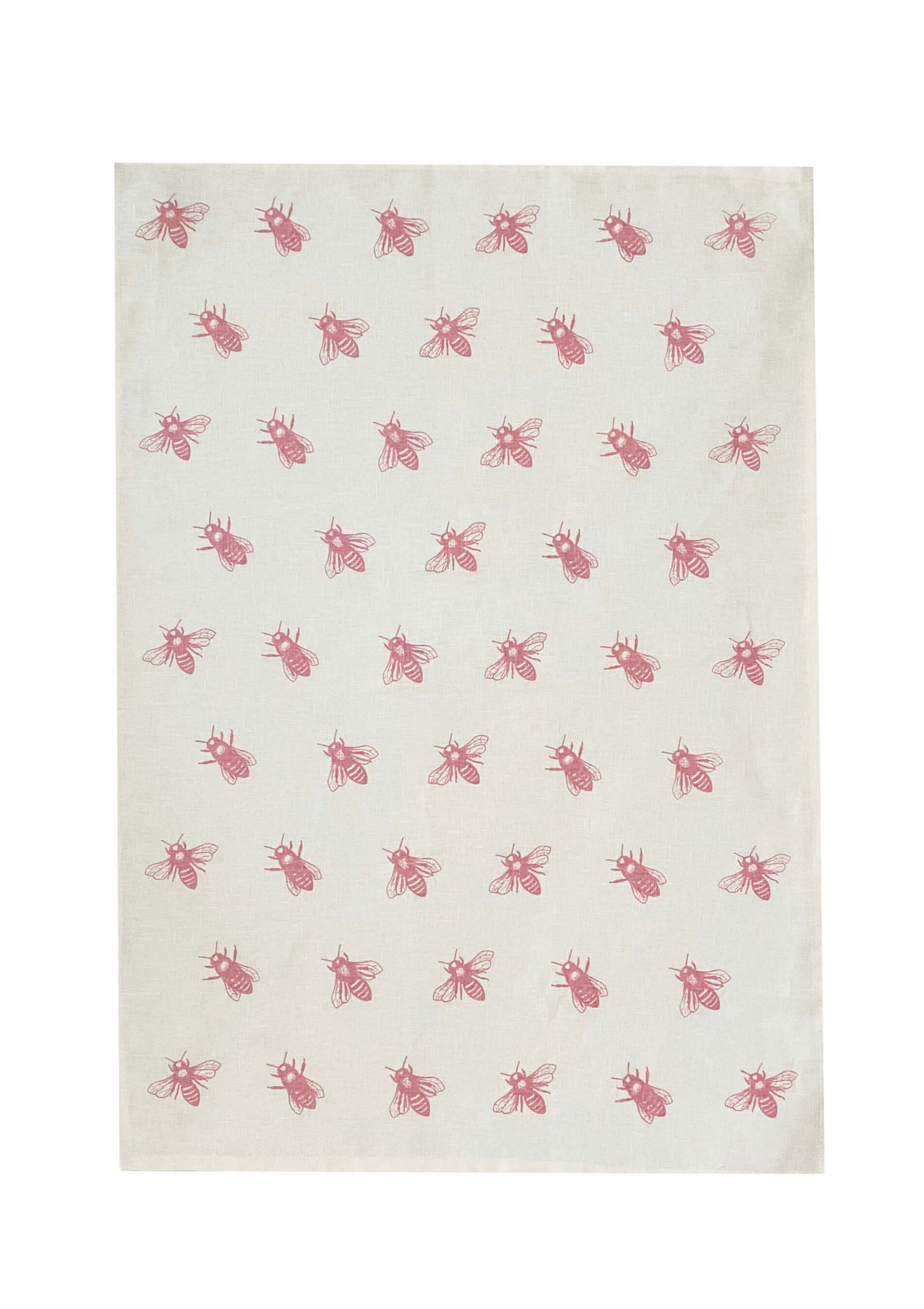 Pink Bees linen tea towel (Natural and off-white)