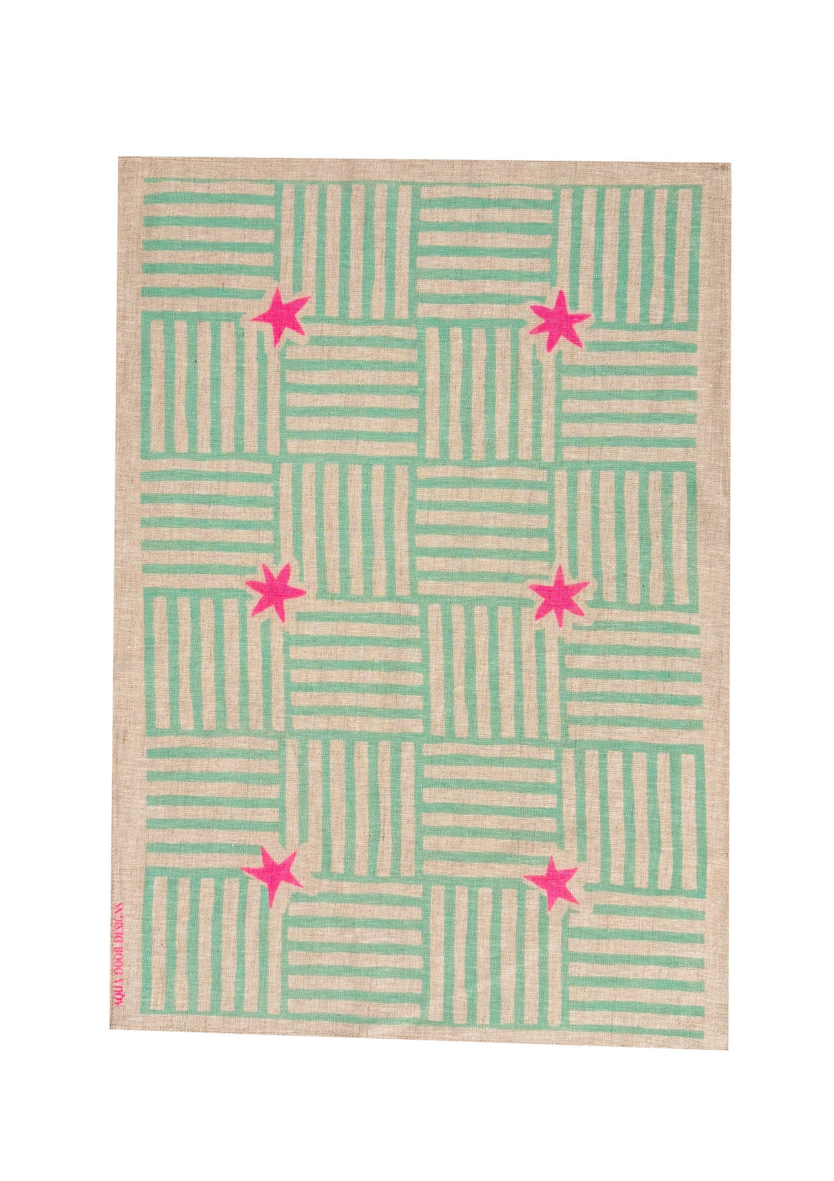 Aqua Capri linen tea towel (Natural and off-white)