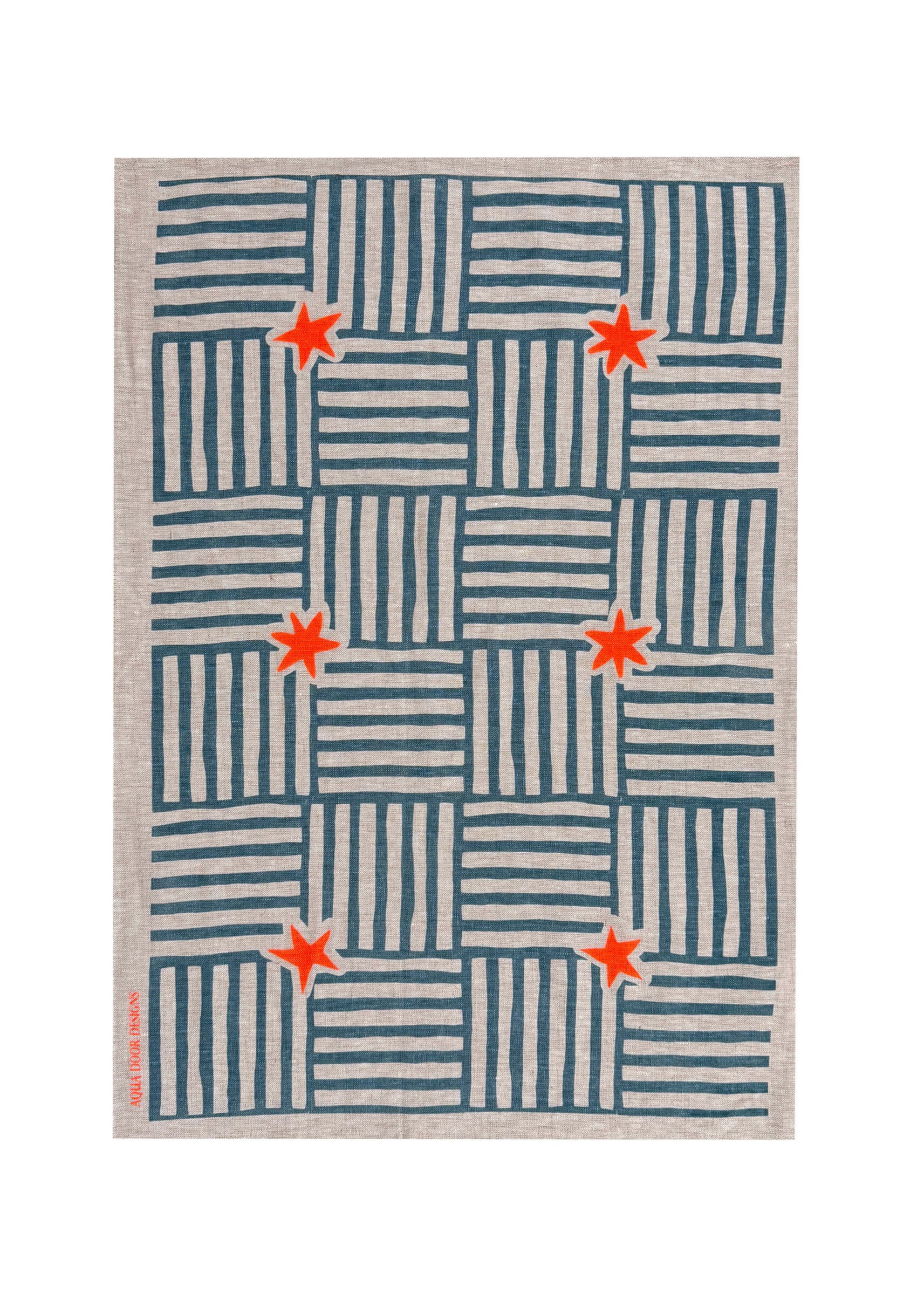 Blue Capri linen tea towel (Natural and off-white)