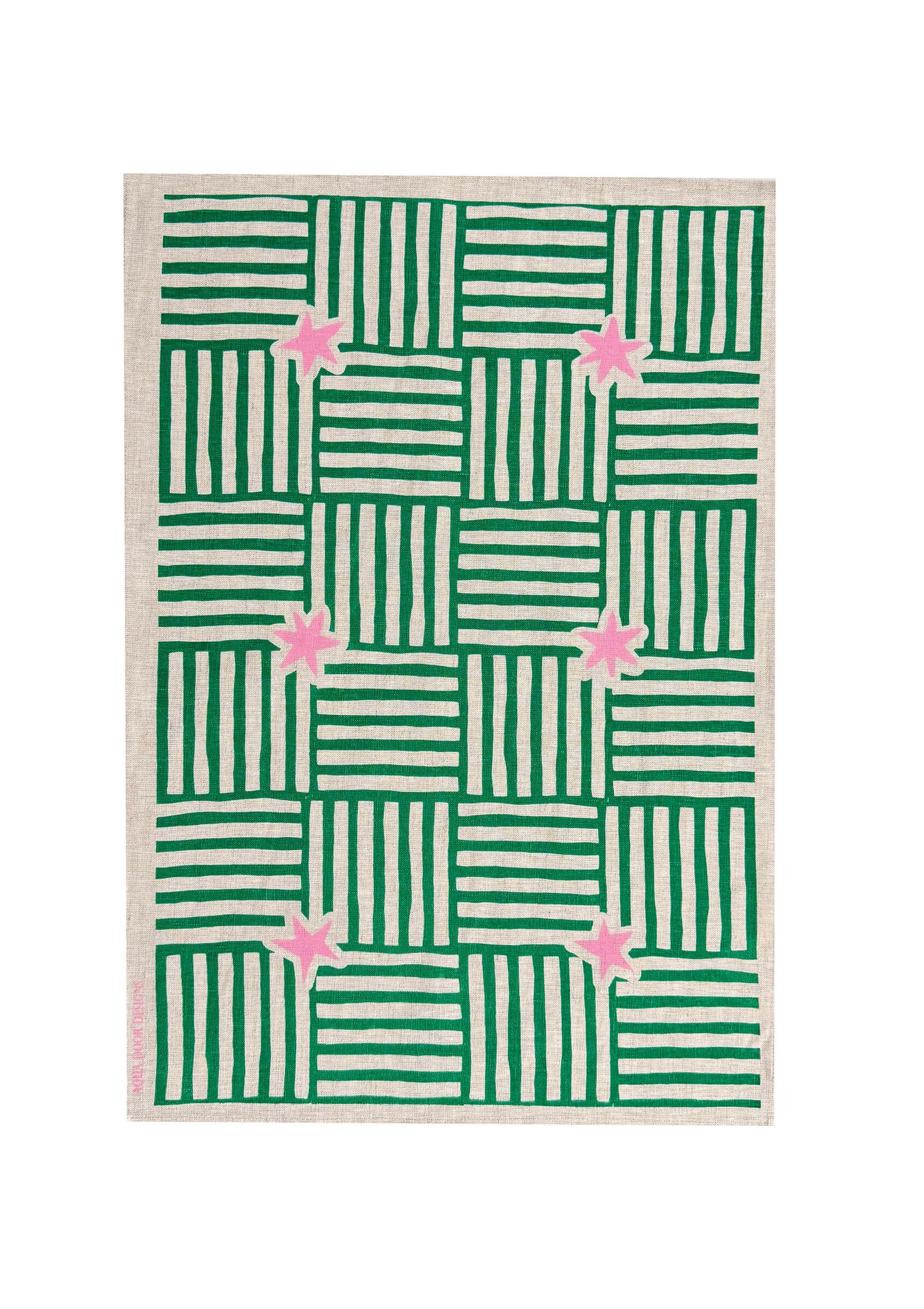 Green Capri linen tea towel (Natural and off-white)