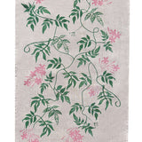 Green + pink Jasmine linen tea towel (Natural and off-white)