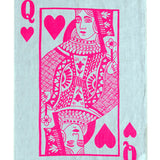 Neon pink Queen of Hearts linen tea towel (Natural and off-white)