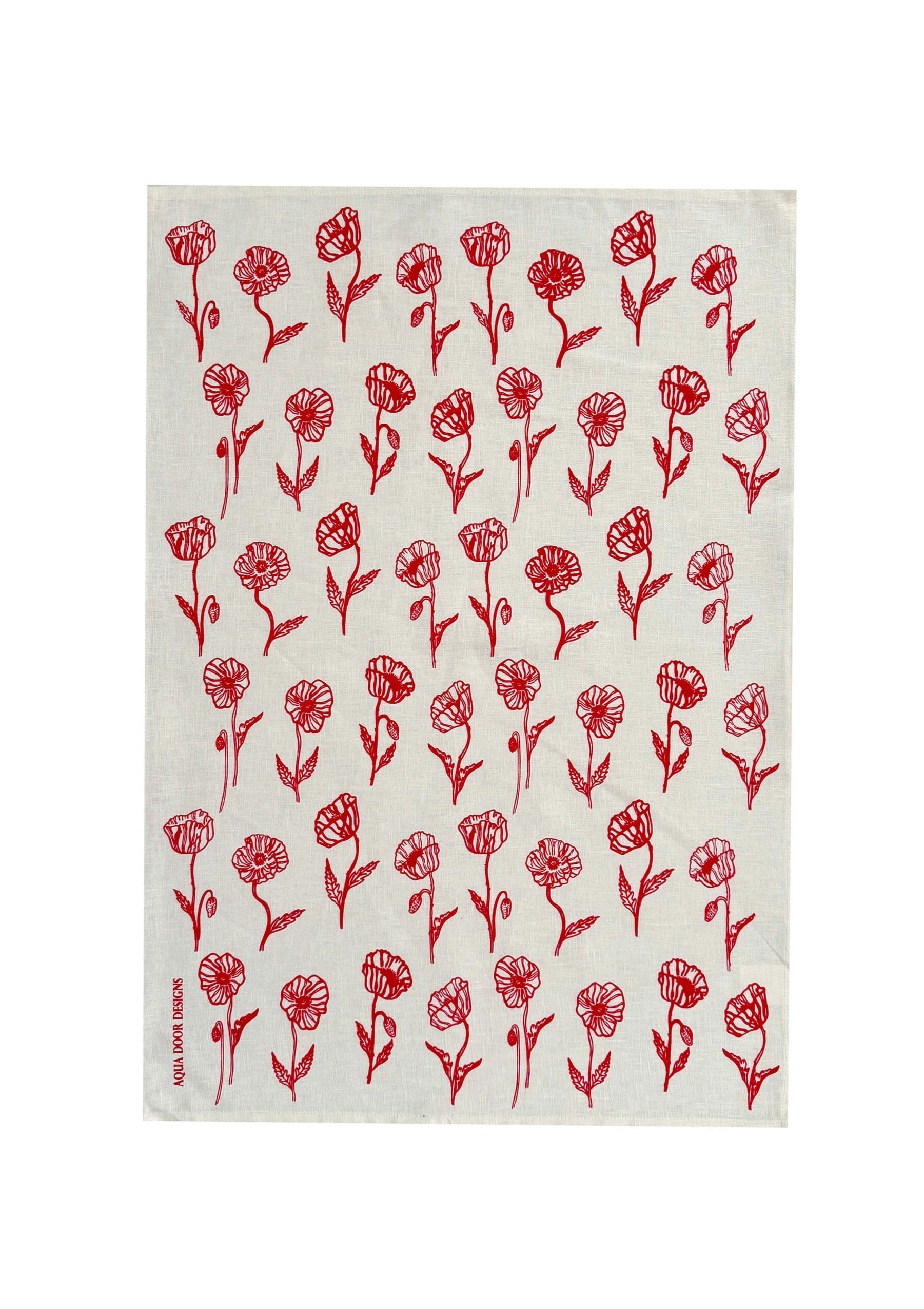 Red Poppies linen tea towel (Natural and off-white)