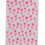 Highlighter pink Poppies linen tea towel (Natural and off-white)