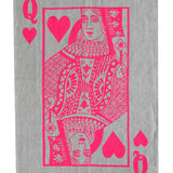 Neon pink Queen of Hearts linen tea towel (Natural and off-white)