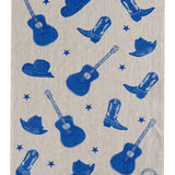 Cobalt blue Stars + Guitars linen tea towel (Natural and off-white)