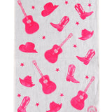 Neon Pink Stars + Guitars linen tea towel (Natural and off-white)