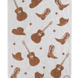 Brown Stars + Guitars linen tea towel (Natural and off-white)