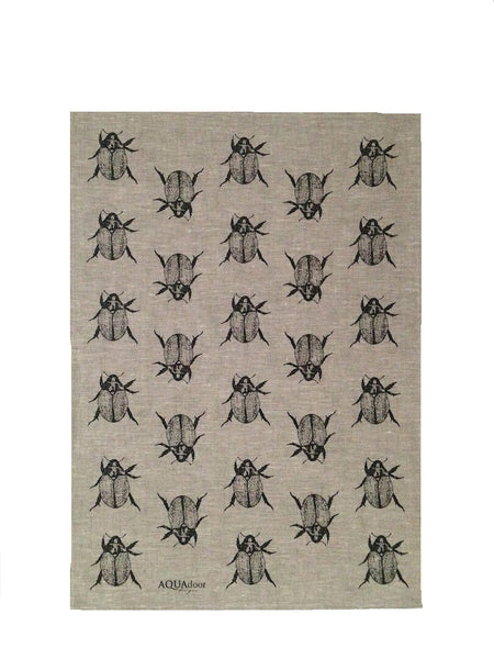 Black Christmas Beetle linen tea towel (Natural and off-white)