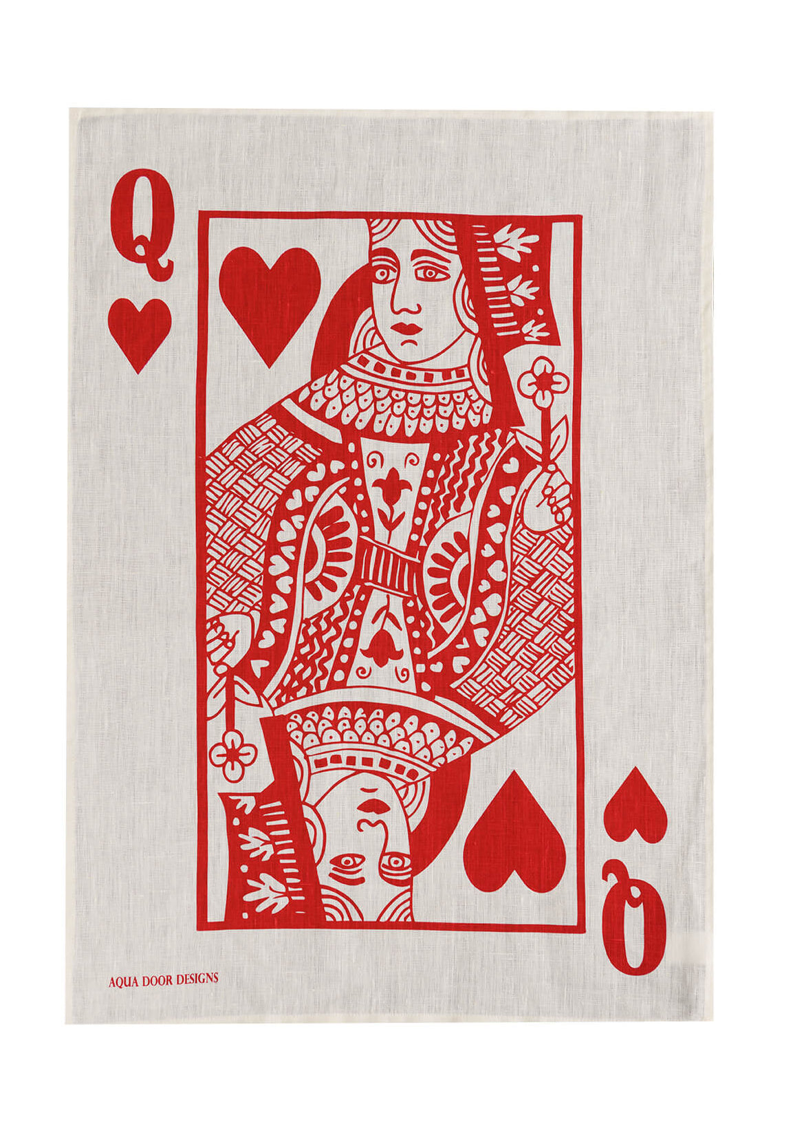 Red Queen of Hearts linen tea towel (Natural and off-white)