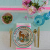 Aqua + highlighter pink Tennis stripe linen tablecloth