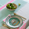 Aqua + highlighter pink Tennis stripe linen tablecloth