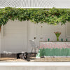 Pink + green Tulips linen tablecloth