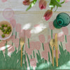 Pink + green Tulips linen tablecloth