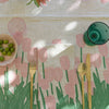 Pink + green Tulips linen tablecloth