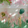 Pink + green Tulips linen tablecloth