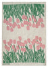 Pink + green Tulips linen tea towel (Natural and off-white)