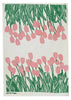 Pink + green Tulips linen tea towel (Natural and off-white)