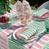 Green + pink Turkish stripe linen tablecloth