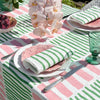 Green + pink Turkish stripe linen tablecloth