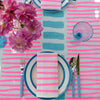 Highlighter pink + pale blue Turkish stripe linen tablecloth