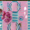 Highlighter pink + pale blue Turkish stripe linen tablecloth