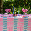 Highlighter pink + pale blue Turkish stripe linen tablecloth