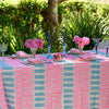 Highlighter pink + pale blue Turkish stripe linen tablecloth