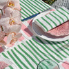 Green + pink Turkish stripe linen tablecloth