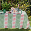 Green + pink Turkish stripe linen tablecloth