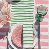 Green + pink Turkish stripe linen tablecloth