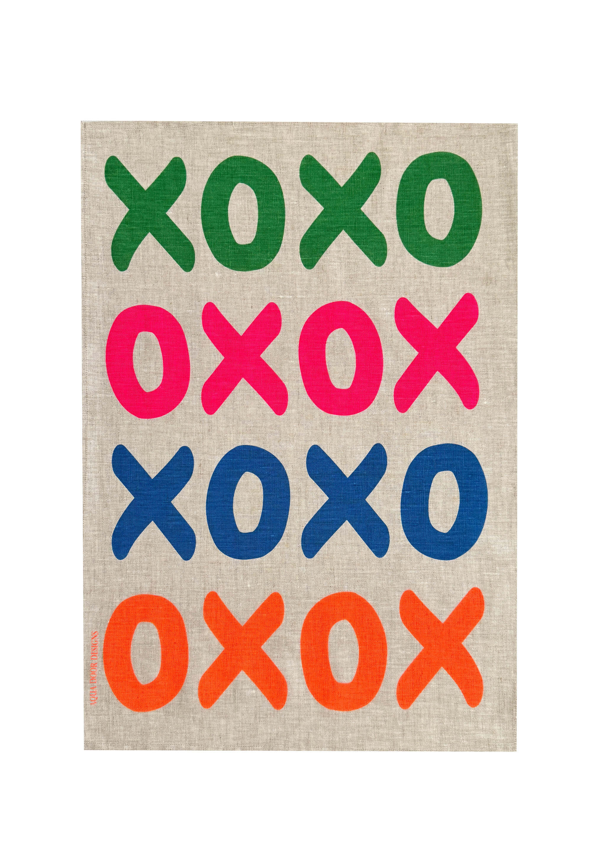 Bold XOXO linen tea towel (Natural and off-white)