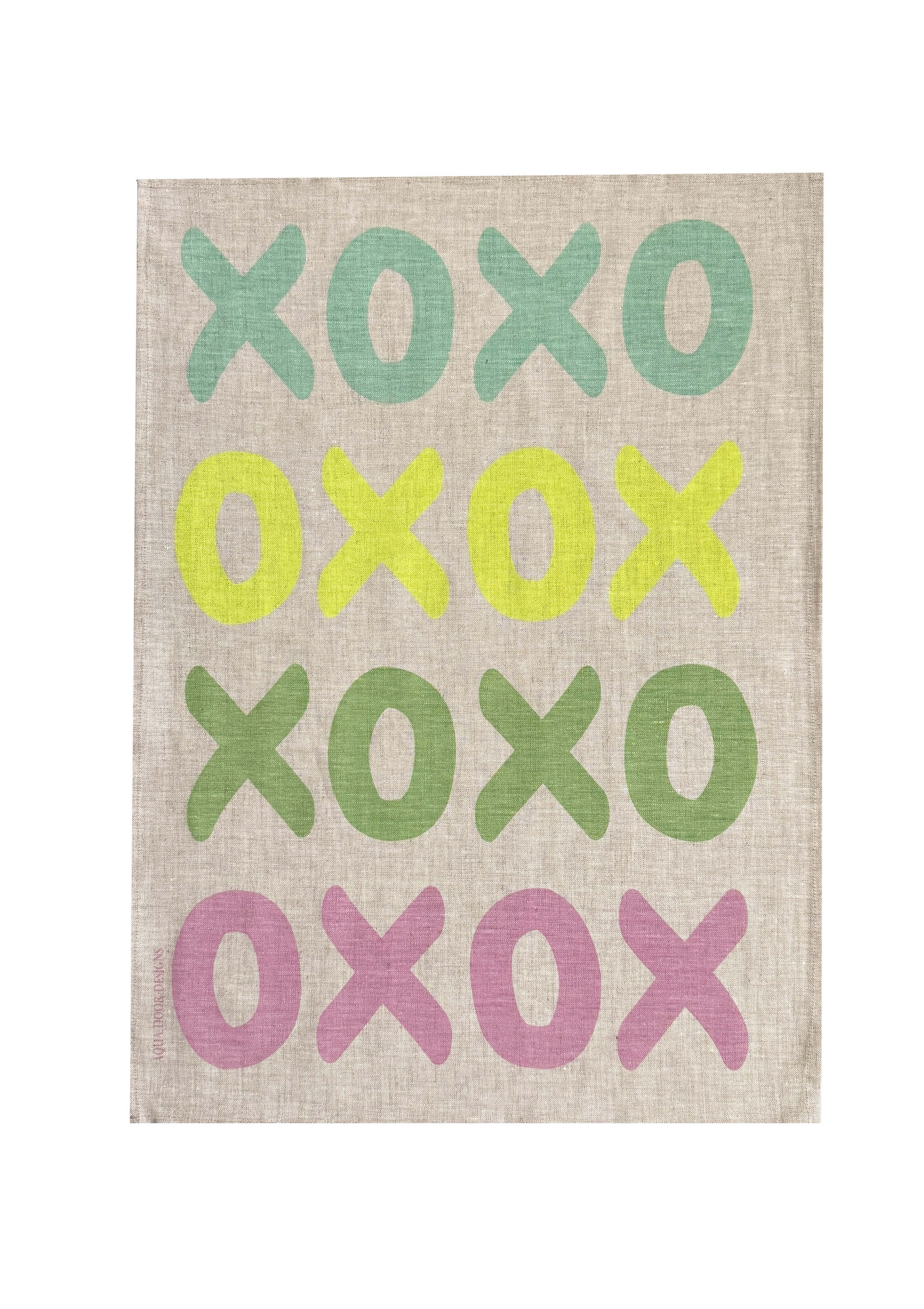 Pastel XOXO linen tea towel (Natural and off-white)