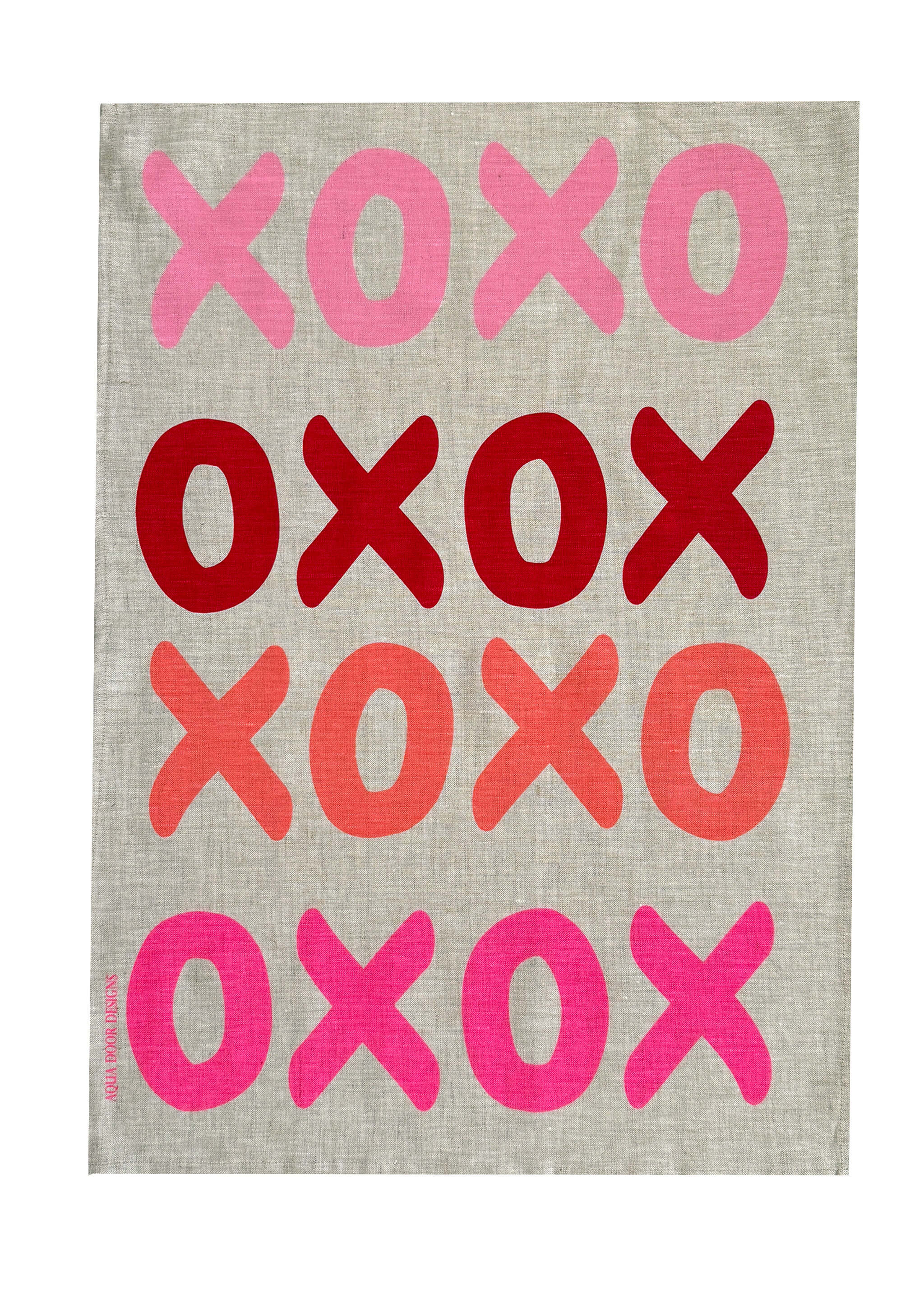 Pinks XOXO linen tea towel (Natural and off-white)